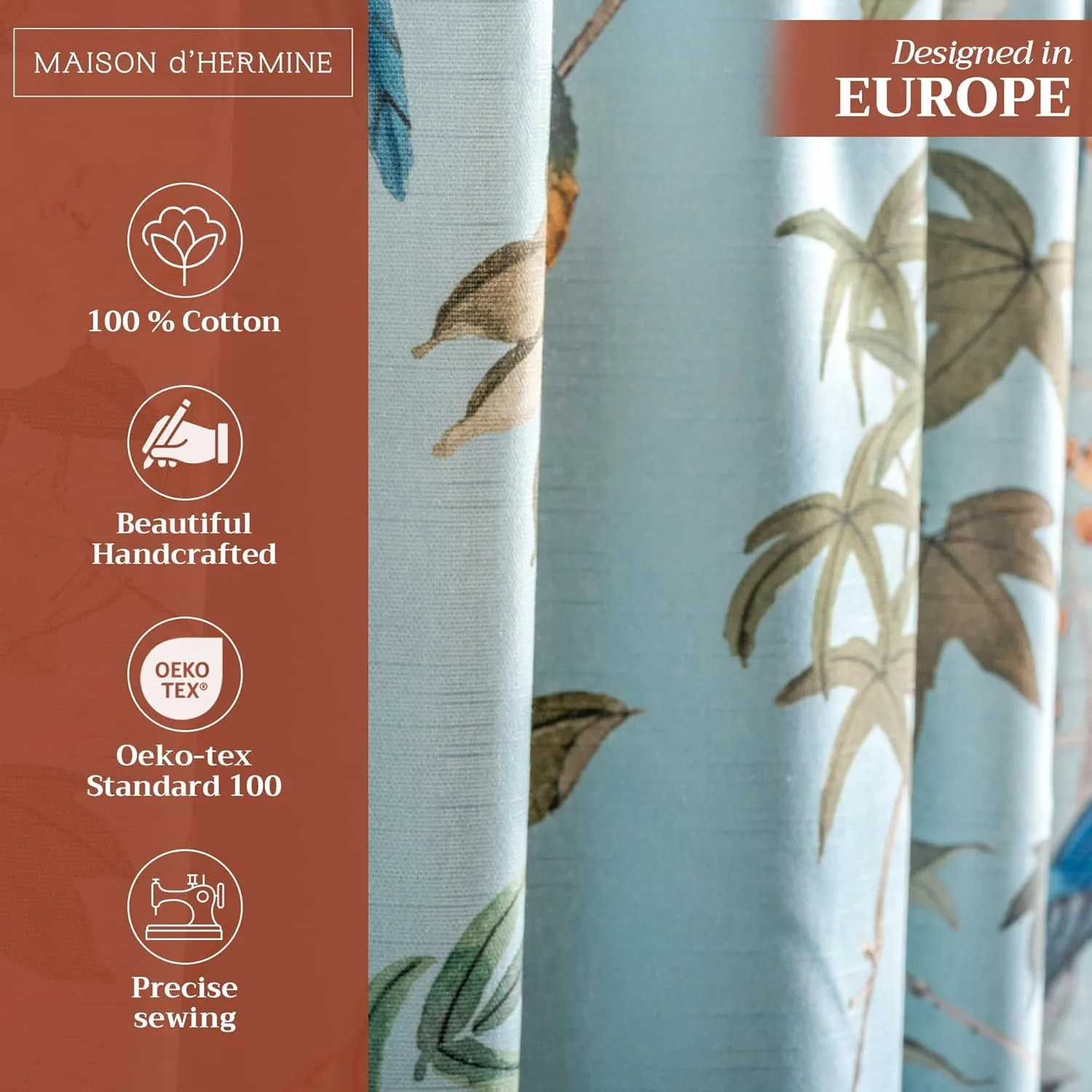 Maison d'Hermine Curtains for Living Room 100% Cotton 84 inch Length One Panel Light Filtering Curtains for Bedroom Windows with Rod and Loop Pockets Drapes (Hokuzai Blue, 50" W x 84" L)