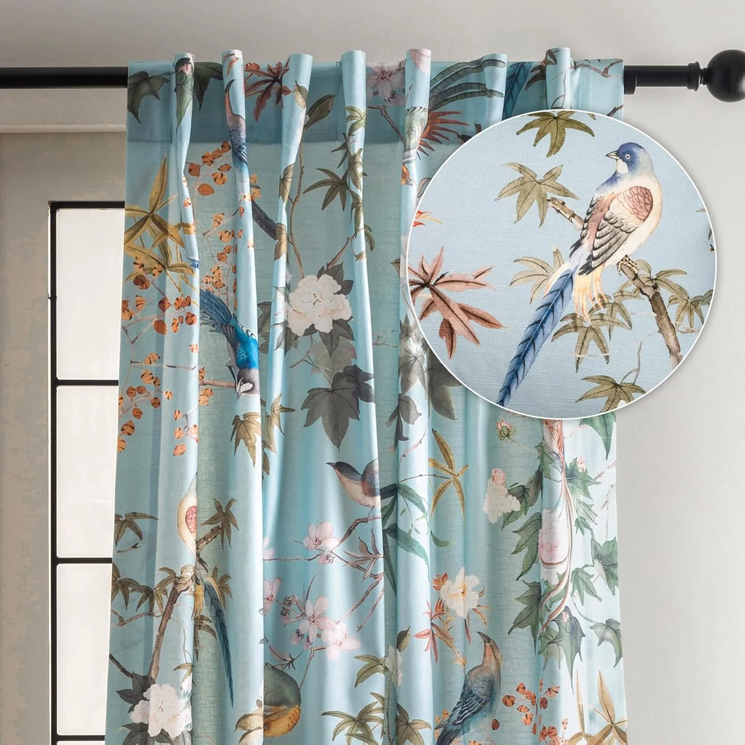 Maison d'Hermine Curtains for Living Room 100% Cotton 84 inch Length One Panel Light Filtering Curtains for Bedroom Windows with Rod and Loop Pockets Drapes (Hokuzai Blue, 50" W x 84" L)