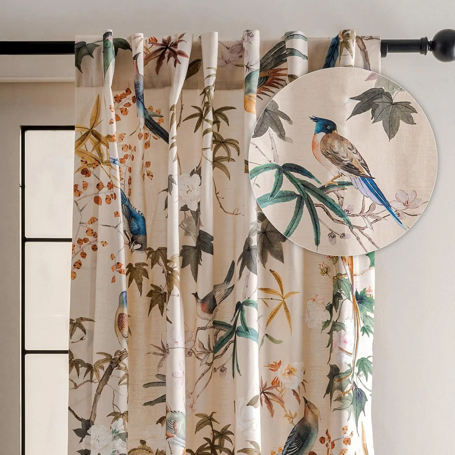 Maison d'Hermine Curtains for Living Room 100% Cotton 96 inch Length One Panel Light Filtering Curtains for Bedroom Windows with Rod and Loop Pockets Drapes (Hokuzai Beige, 50" W x 96" L)