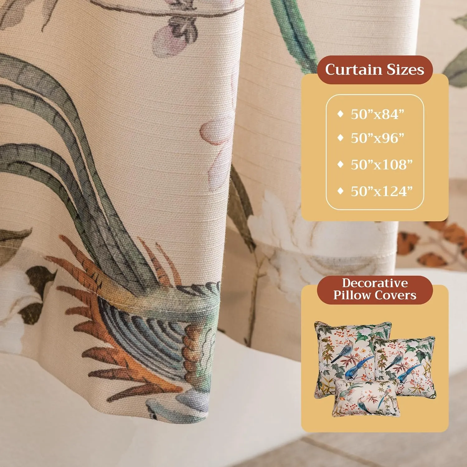 Maison d'Hermine Curtains for Living Room 100% Cotton 96 inch Length One Panel Light Filtering Curtains for Bedroom Windows with Rod and Loop Pockets Drapes (Hokuzai Beige, 50" W x 96" L)