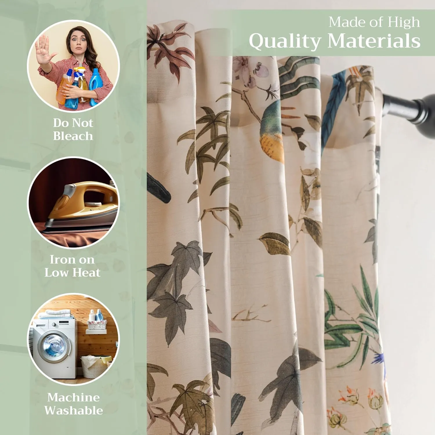 Maison d'Hermine Curtains for Living Room 100% Cotton 96 inch Length One Panel Light Filtering Curtains for Bedroom Windows with Rod and Loop Pockets Drapes (Hokuzai Beige, 50" W x 96" L)