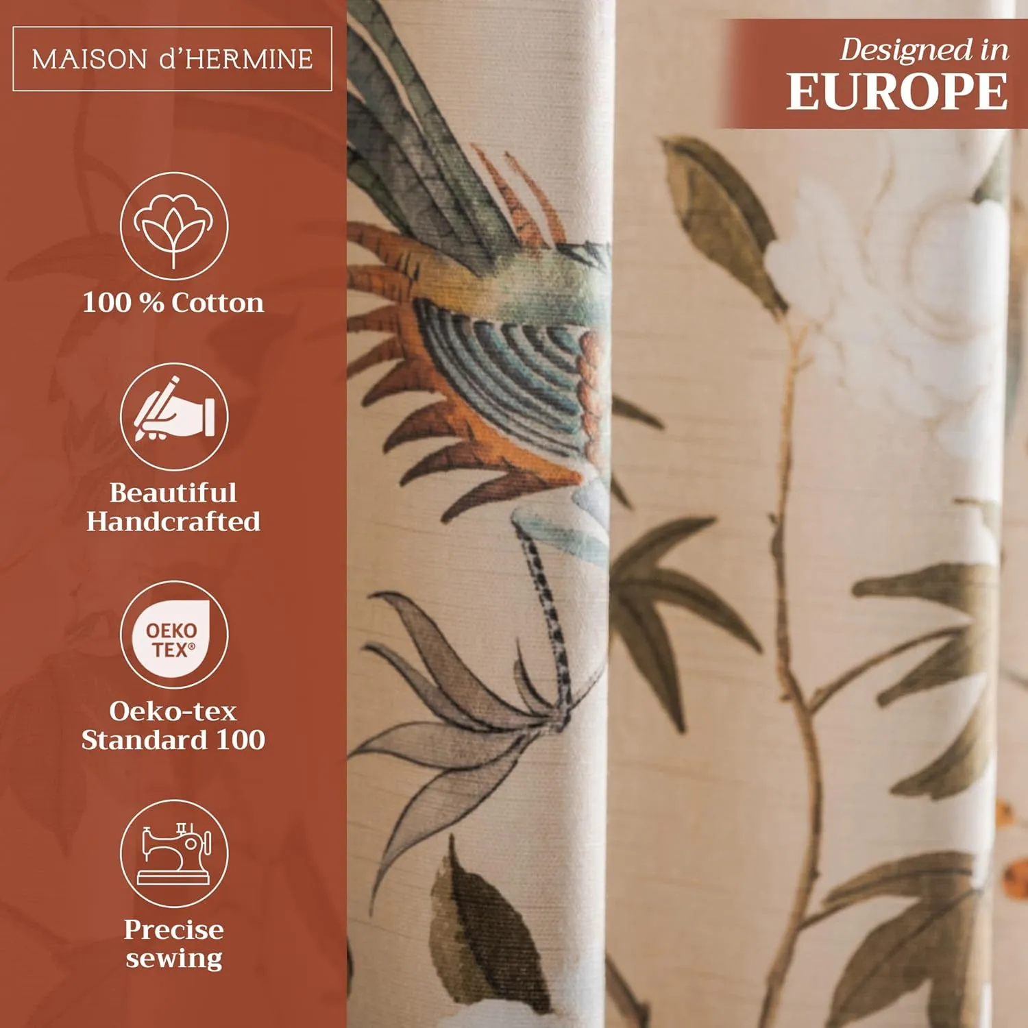Maison d'Hermine Curtains for Living Room 100% Cotton 96 inch Length One Panel Light Filtering Curtains for Bedroom Windows with Rod and Loop Pockets Drapes (Hokuzai Beige, 50" W x 96" L)