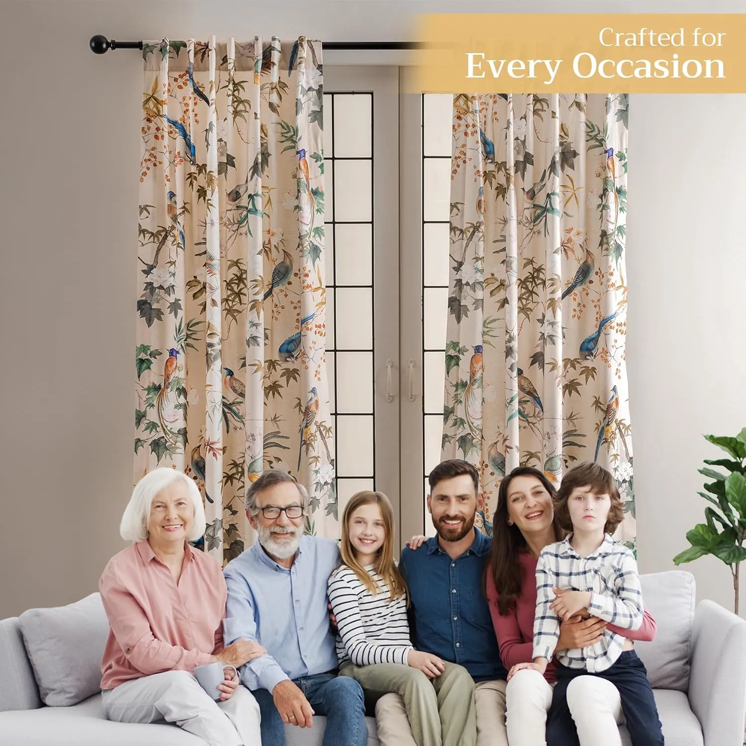 Maison d'Hermine Curtains for Living Room 100% Cotton 96 inch Length One Panel Light Filtering Curtains for Bedroom Windows with Rod and Loop Pockets Drapes (Hokuzai Beige, 50" W x 96" L)