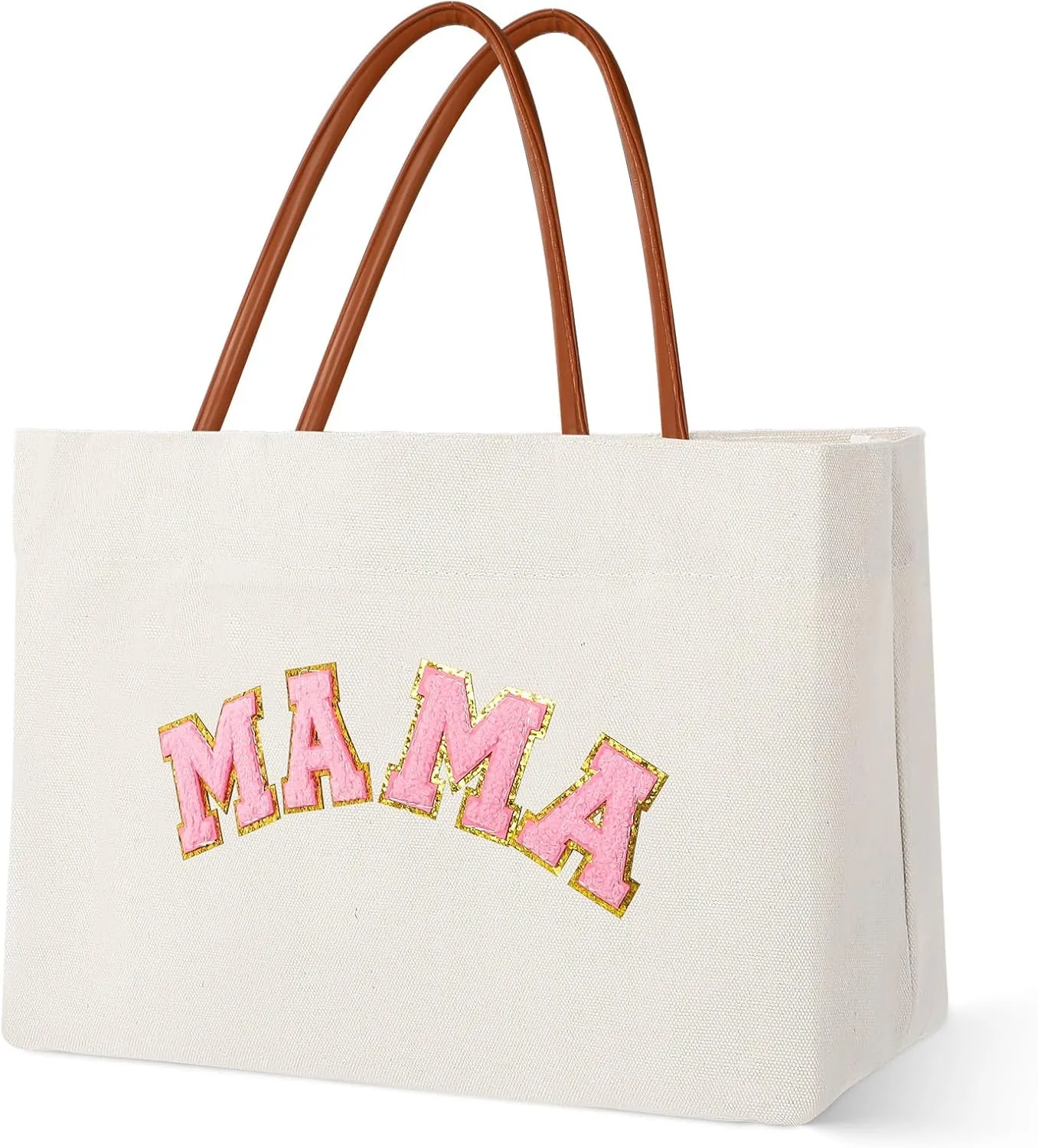 Mama Tote Bag Mother Gifts Canvas Mom Bag Momlife Chenille Mama Letter Tote Bag for Hospital, Shopping, Beach, Travel