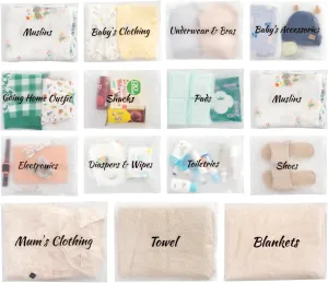 MANWU 14pcs Hospital Bags essentials for Labor and Diaper,Mom hospital bags Maternity Essentials,Maternity Organiser baggie,shower gift