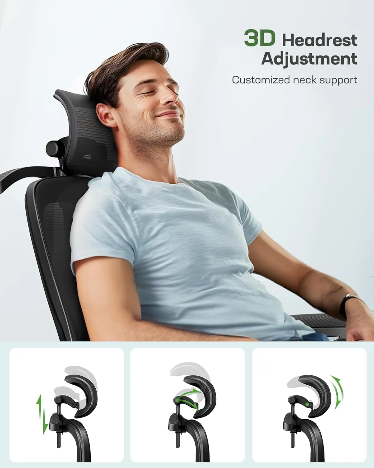 Marsail Ergonomic Office Chair with 3D Lumbar Support & Headrest, Flip-Up Armrests, 90-120° Tilt, High Back Computer Chair, Thick Cushion for Home Office