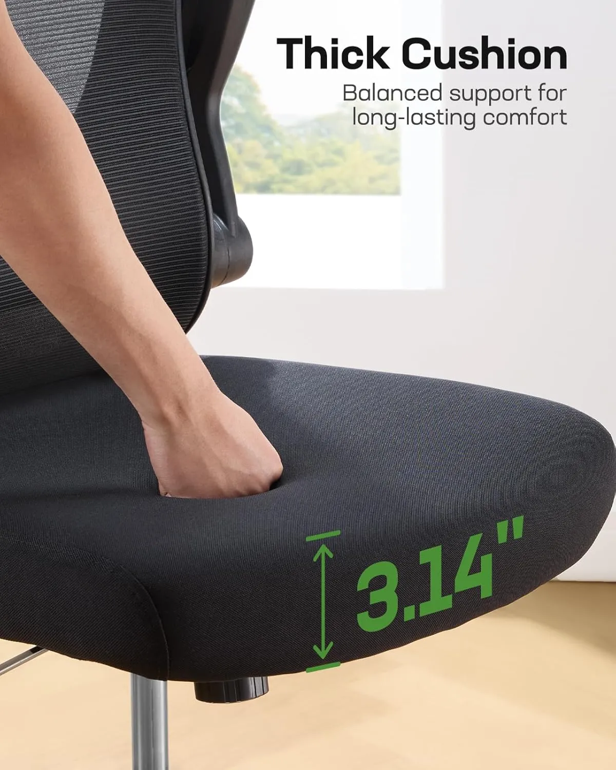 Marsail Ergonomic Office Chair with 3D Lumbar Support & Headrest, Flip-Up Armrests, 90-120° Tilt, High Back Computer Chair, Thick Cushion for Home Office