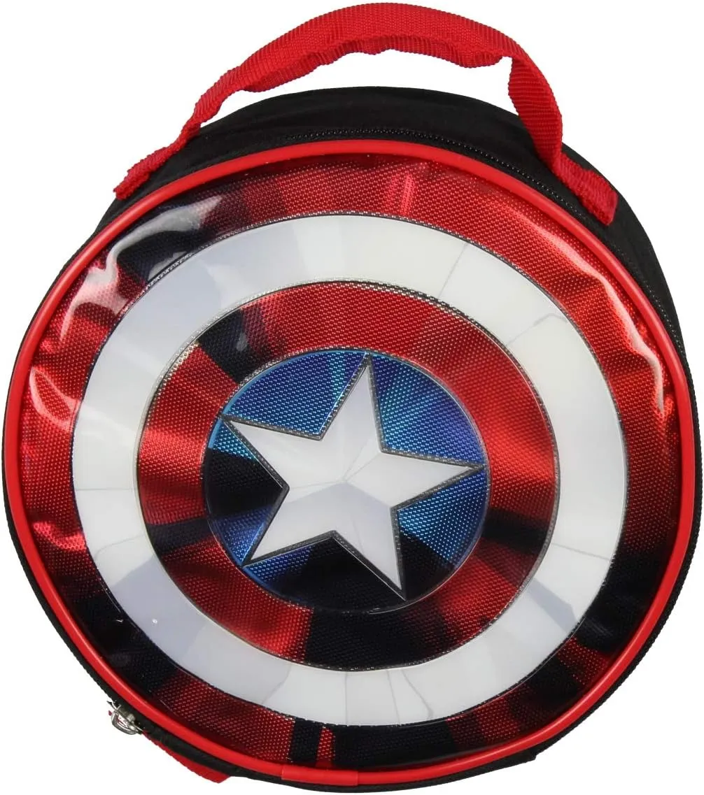 Marvel Captain America Shield Shiny Optical Illusion Insulated Lunch Box Bag Tote