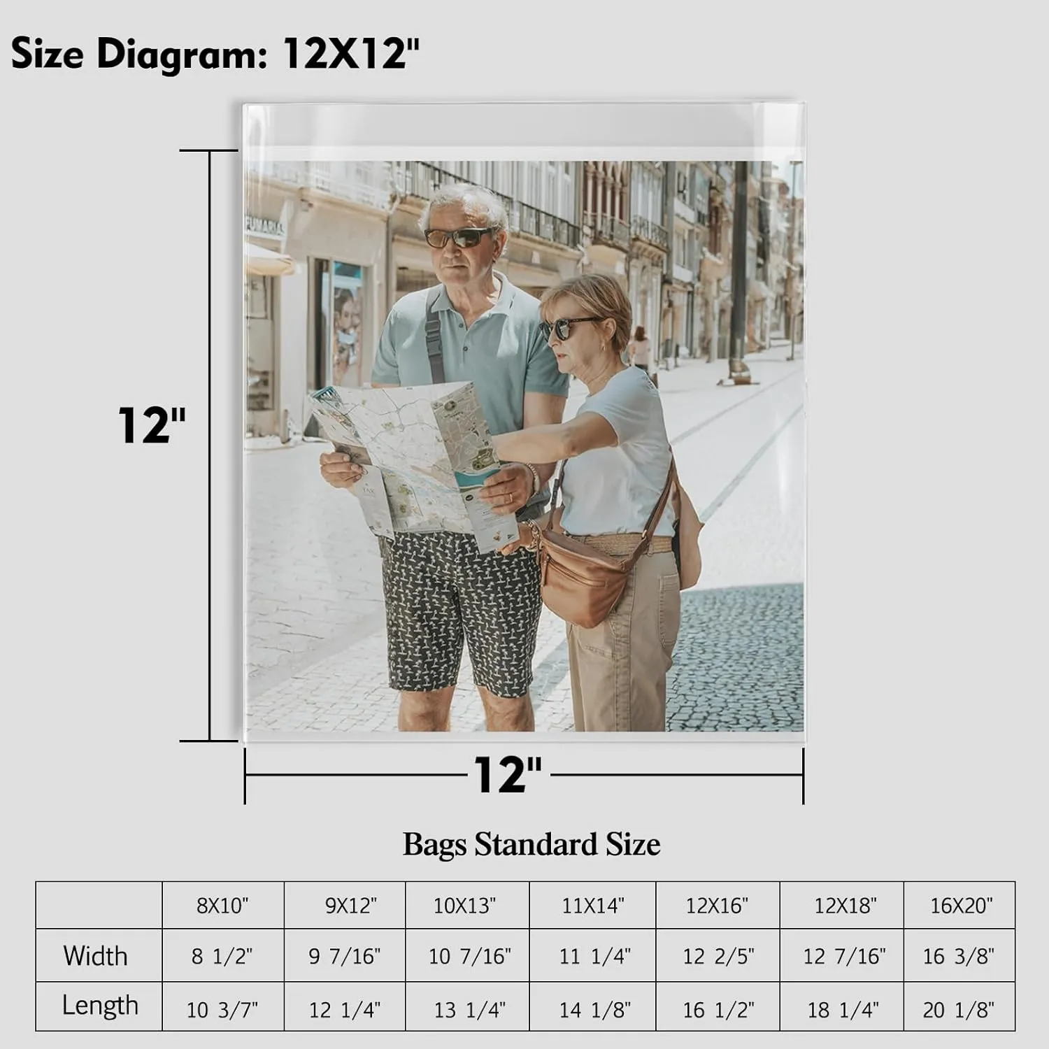 Mat Board Center, 50 Pack 12 11/16" x 12 3/8" Acid-Free Crystal Clear Sleeves Storage Bags for 12x12 Art Prints/Pictures/Photos/Framing Mat Mattes