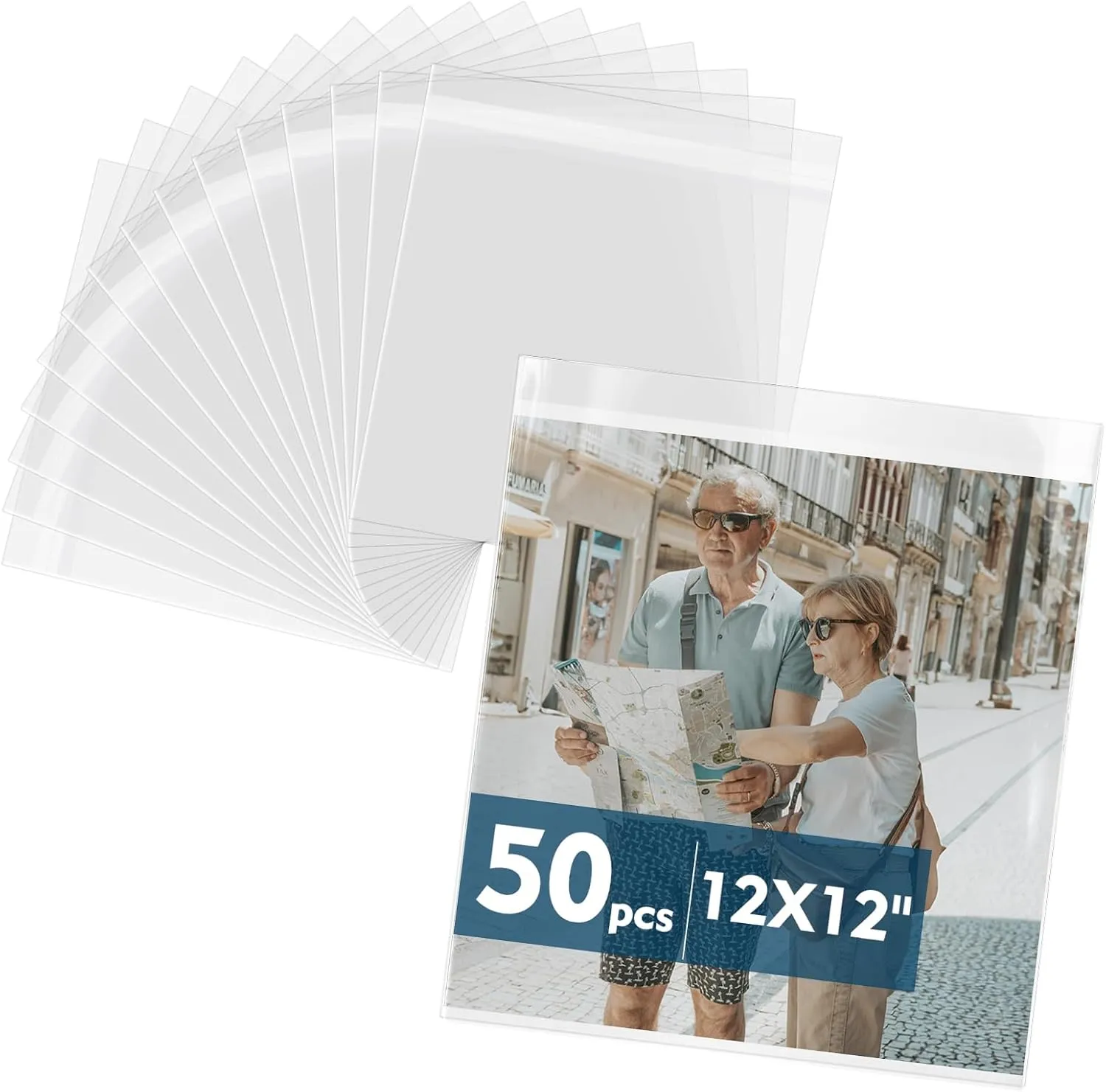 Mat Board Center, 50 Pack 12 11/16" x 12 3/8" Acid-Free Crystal Clear Sleeves Storage Bags for 12x12 Art Prints/Pictures/Photos/Framing Mat Mattes