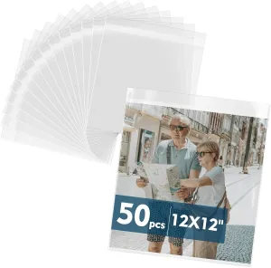 Mat Board Center, 50 Pack 12 11/16" x 12 3/8" Acid-Free Crystal Clear Sleeves Storage Bags for 12x12 Art Prints/Pictures/Photos/Framing Mat Mattes