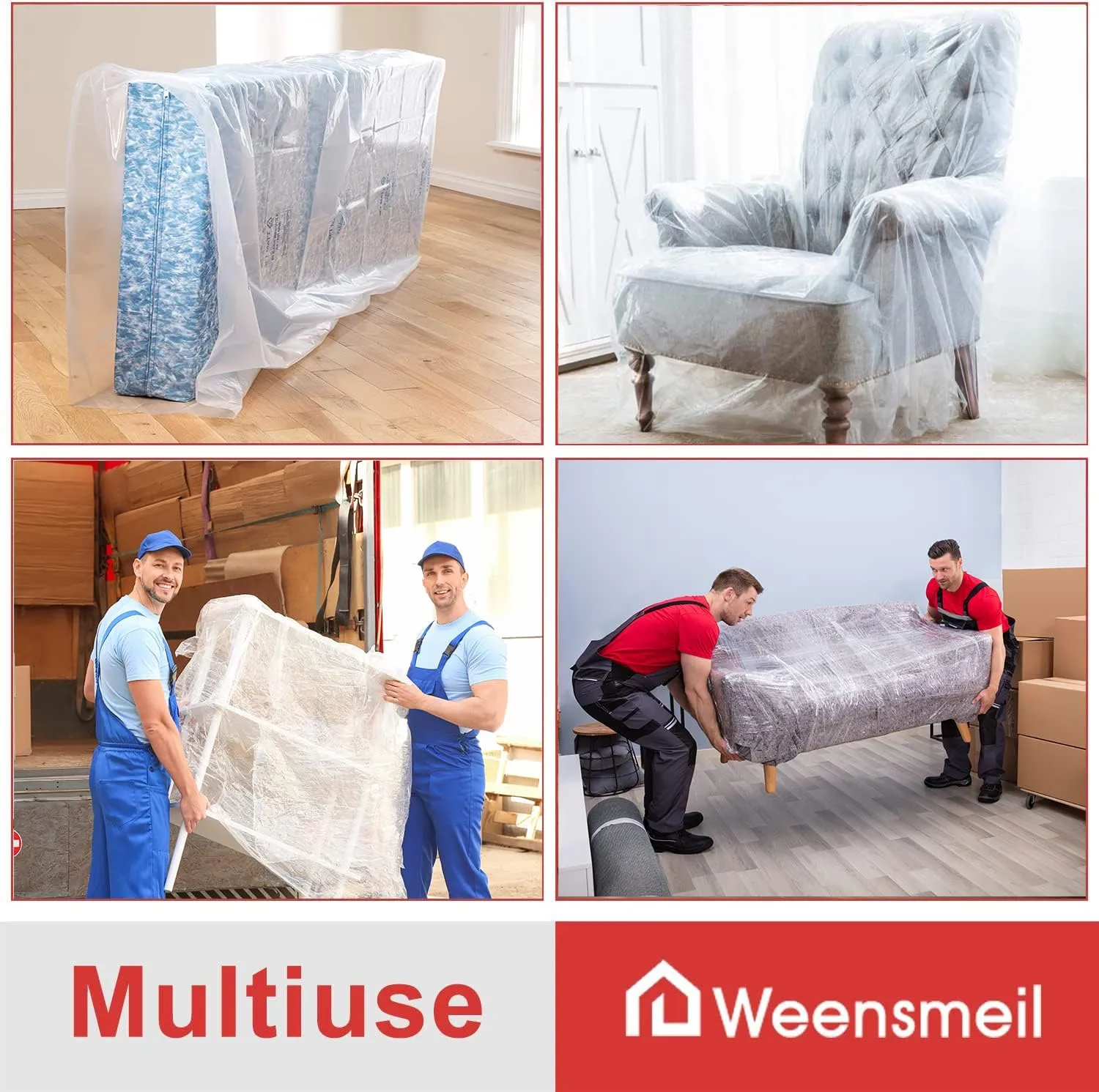 Mattress Bags for Moving, [2-Pack] 5 Mil Plastic Bed Mattress Cover for Moving Long-Term Storage and Disposal, Heavy Duty Clear Mattress Box Spring Protection - Queen Size, 64 x 104 Inch
