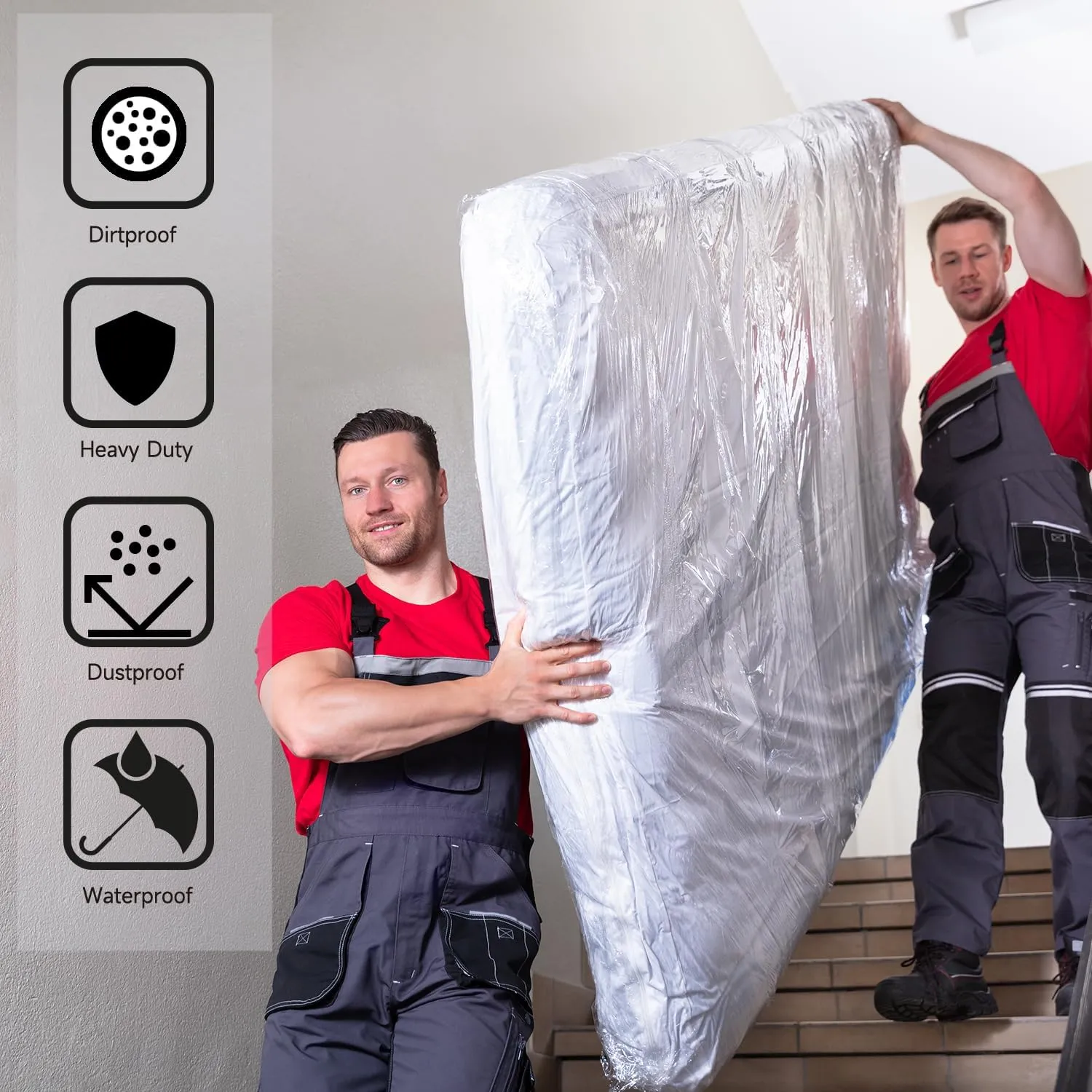 Mattress Bags for Moving, [2-Pack] 5 Mil Plastic Bed Mattress Cover for Moving Long-Term Storage and Disposal, Heavy Duty Clear Mattress Box Spring Protection - Queen Size, 64 x 104 Inch
