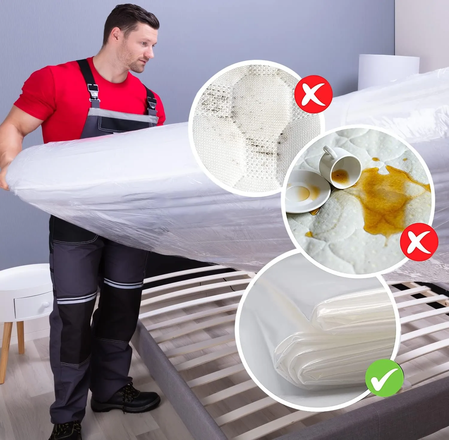 Mattress Bags for Moving, [2-Pack] 5 Mil Plastic Bed Mattress Cover for Moving Long-Term Storage and Disposal, Heavy Duty Clear Mattress Box Spring Protection - Queen Size, 64 x 104 Inch