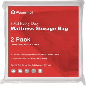 Mattress Bags for Moving, [2-Pack] 5 Mil Plastic Bed Mattress Cover for Moving Long-Term Storage and Disposal, Heavy Duty Clear Mattress Box Spring Protection - Queen Size, 64 x 104 Inch