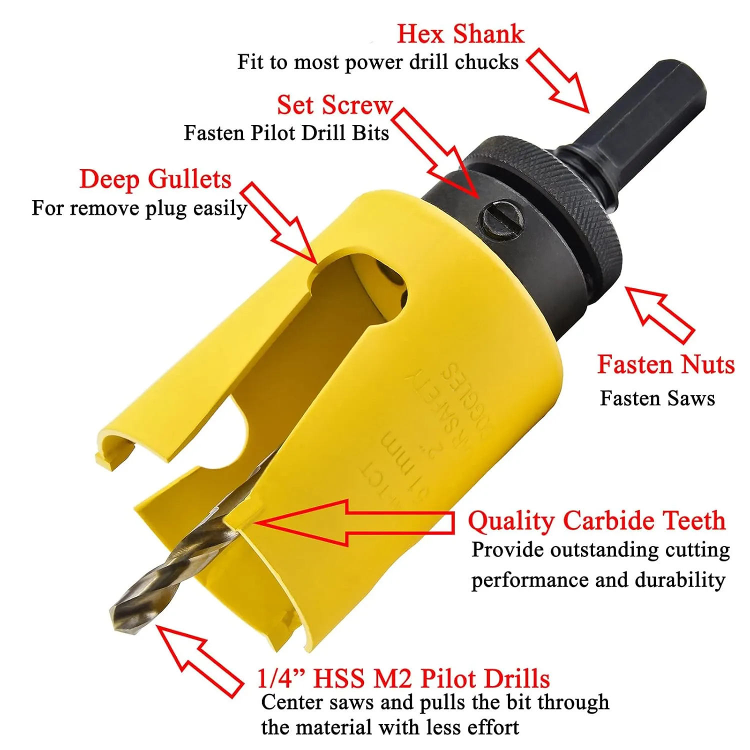 MaxTool 3/8" HEX Arbor/Mandrel Holesaw Accessry Fits 1-3/16" Up Holesaws 5/8-18UNF Thread 1/4"x4" M2 Pilot Drills for Deep Cut Holesaws; BA28H1809-M45PN9