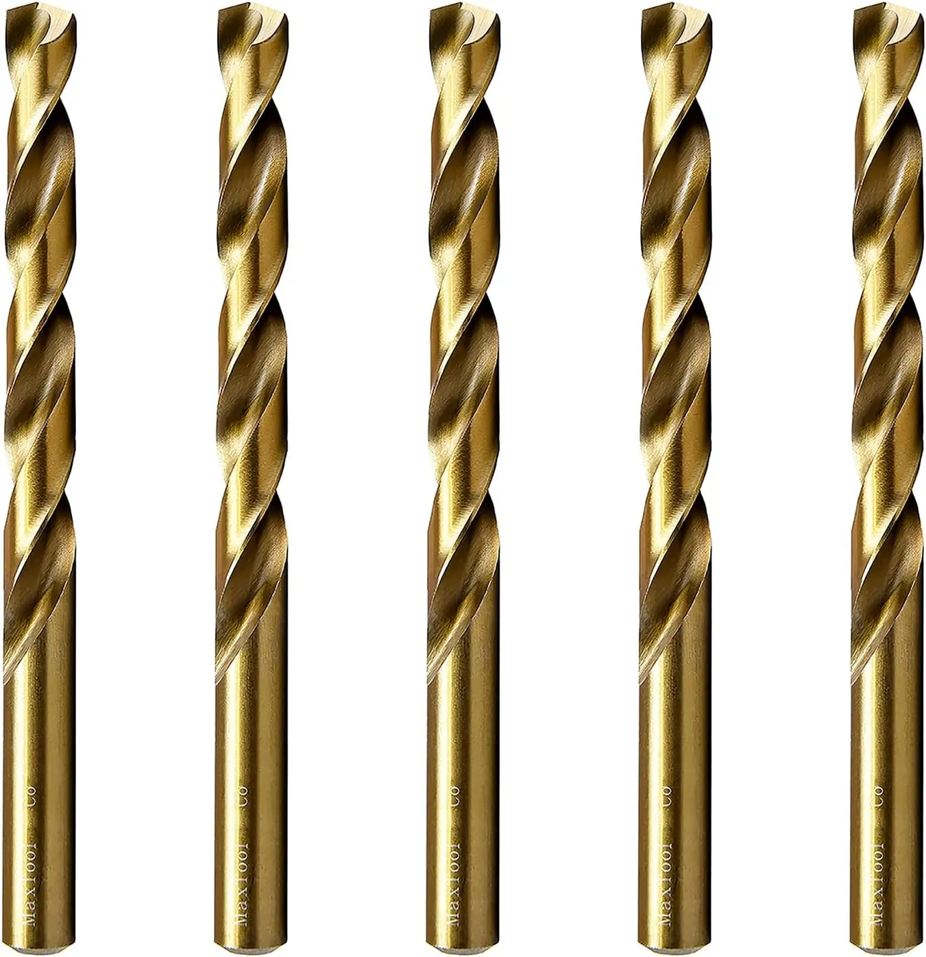 MAXTOOL No.5 5pcs Identical Jobber Length Drills Dia 0.2055" HSS M35 Cobalt Twist Drill Bits Wire Gauge Numbered Golden Straight Drills; JBN35G10R05P5