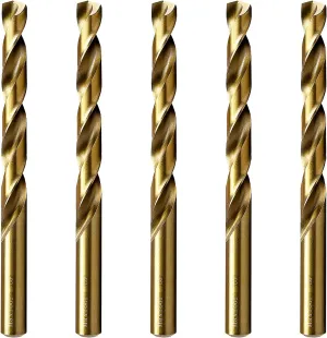 MAXTOOL No.5 5pcs Identical Jobber Length Drills Dia 0.2055" HSS M35 Cobalt Twist Drill Bits Wire Gauge Numbered Golden Straight Drills; JBN35G10R05P5