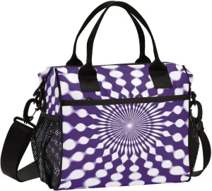 MCHIVER Radial Illusion Purple Insulated Lunch Bag for Women Men Reusable Lunch Box Cooler Bag Cooling Bags for Picnic Beach Outdoor 10.6 * 5.5 * 11 In