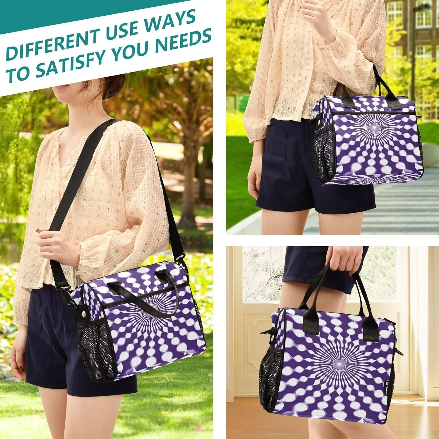 MCHIVER Radial Illusion Purple Insulated Lunch Bag for Women Men Reusable Lunch Box Cooler Bag Cooling Bags for Picnic Beach Outdoor 10.6 * 5.5 * 11 In