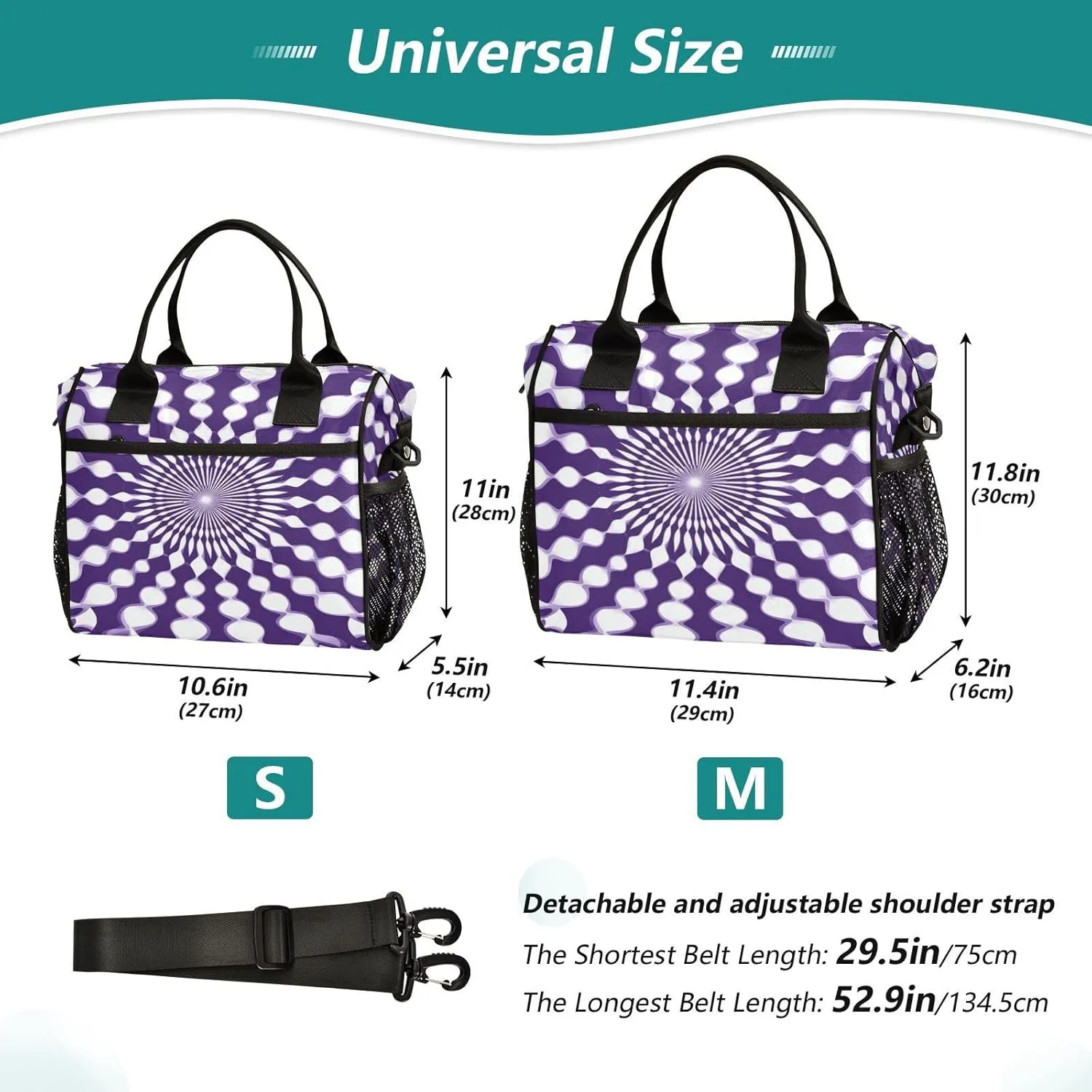 MCHIVER Radial Illusion Purple Insulated Lunch Bag for Women Men Reusable Lunch Box Cooler Bag Cooling Bags for Picnic Beach Outdoor 10.6 * 5.5 * 11 In