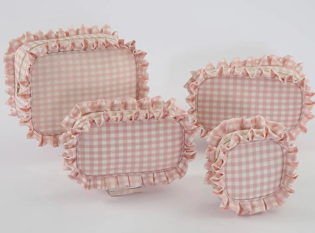 Medium Gingham Ruffle Cosmetic Bag