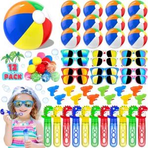 Mega Pool Party Beach Party Favors-60Pcs Party Bag Stuffers for Kids Beach Balls Bulk, Kids Sunglasses, Bubble Wands, Summer Toys for Party Supplies Birthday, Pool Beach Toys for Kids Ages 3 4 5 6 7 8