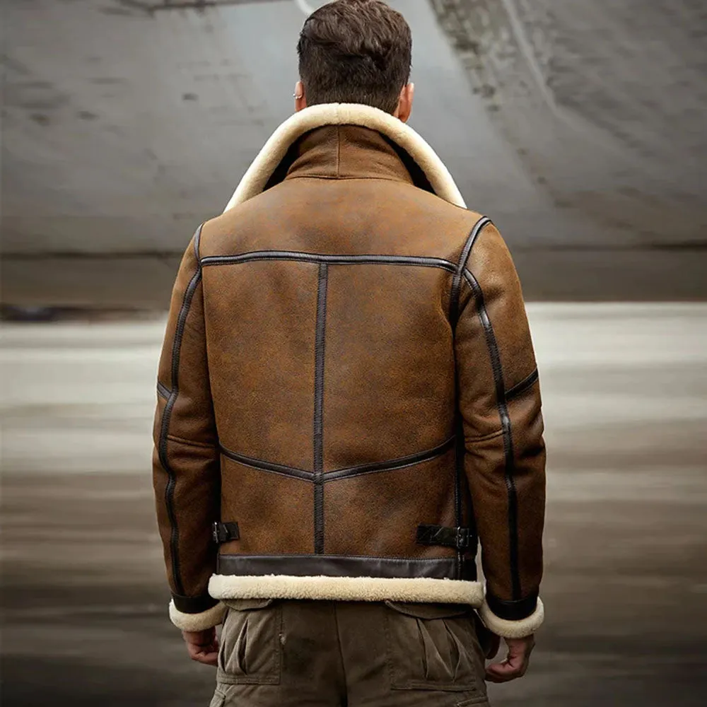 Men 2024 B6 RAF Flight Shearling Sheepskin Leather Jacket