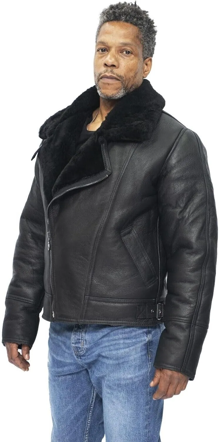 Men’s Aviator B3 Flying Cross Zip Shearling Leather Bomber Pilot Jacket