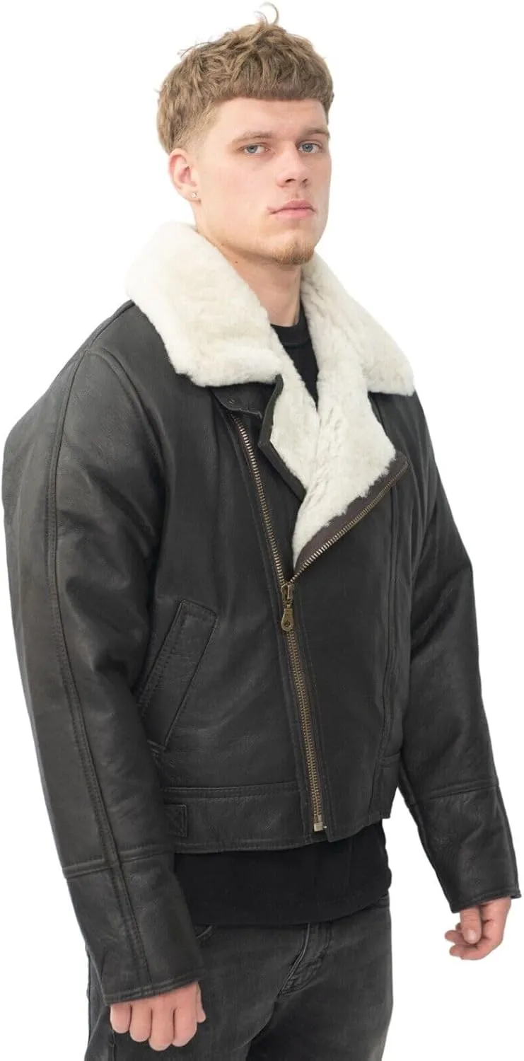 Men’s Aviator B3 Flying Cross Zip Shearling Leather Bomber Pilot Jacket