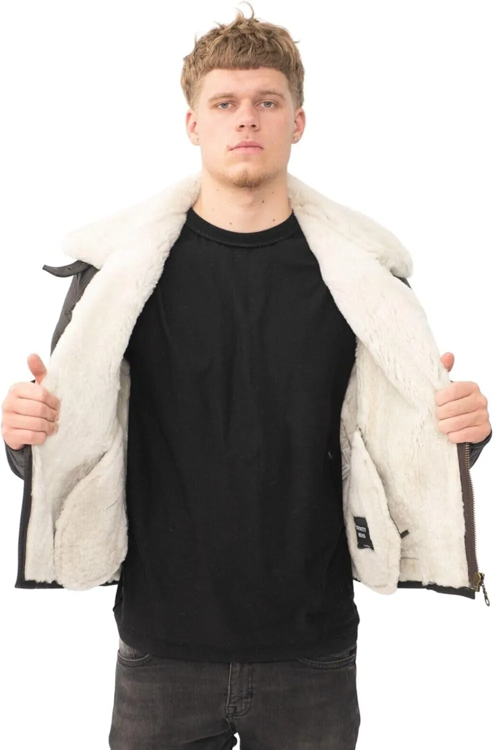 Men’s Aviator B3 Flying Cross Zip Shearling Leather Bomber Pilot Jacket
