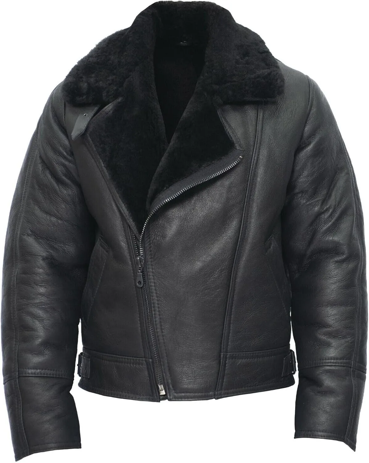 Men’s Aviator B3 Flying Cross Zip Shearling Leather Bomber Pilot Jacket