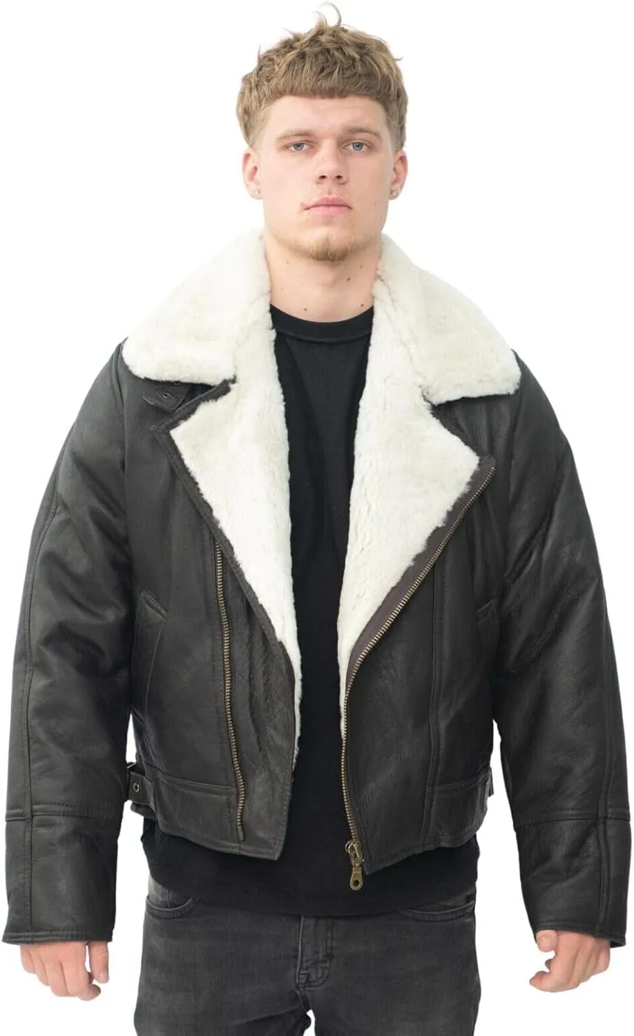 Men’s Aviator B3 Flying Cross Zip Shearling Leather Bomber Pilot Jacket