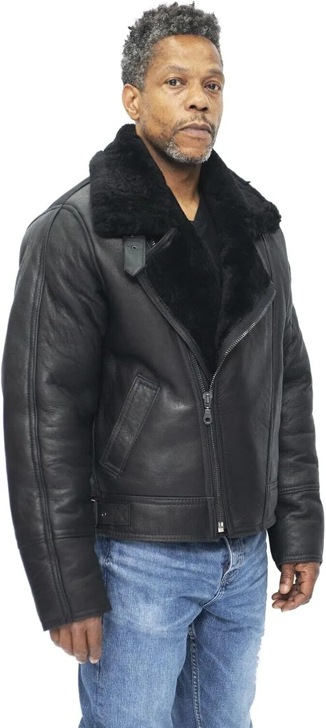 Men’s Aviator B3 Flying Cross Zip Shearling Leather Bomber Pilot Jacket