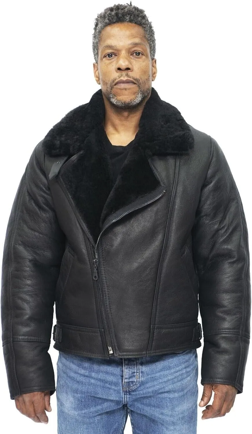 Men’s Aviator B3 Flying Cross Zip Shearling Leather Bomber Pilot Jacket