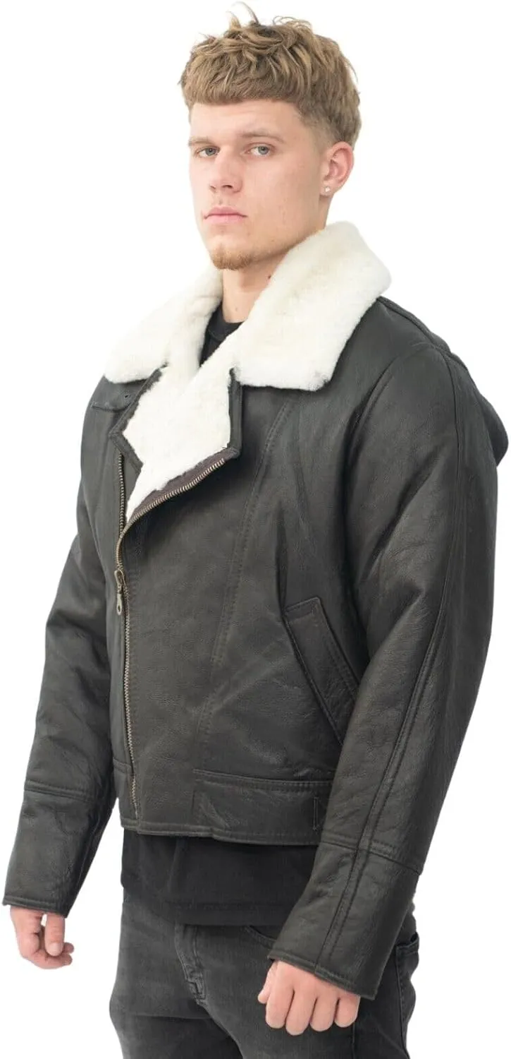 Men’s Aviator B3 Flying Cross Zip Shearling Leather Bomber Pilot Jacket