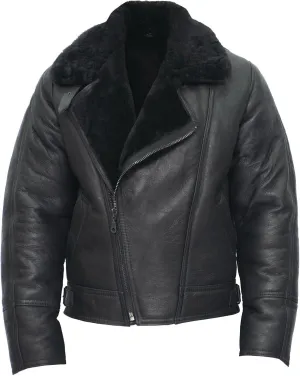 Men’s Aviator B3 Flying Cross Zip Shearling Leather Bomber Pilot Jacket