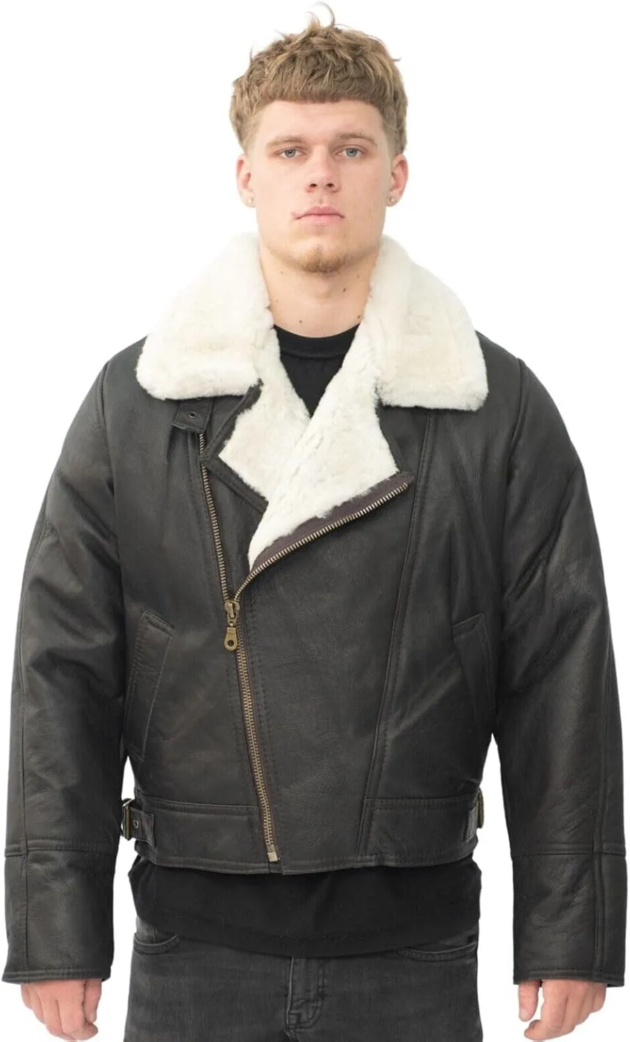 Men’s Aviator B3 Flying Cross Zip Shearling Leather Bomber Pilot Jacket
