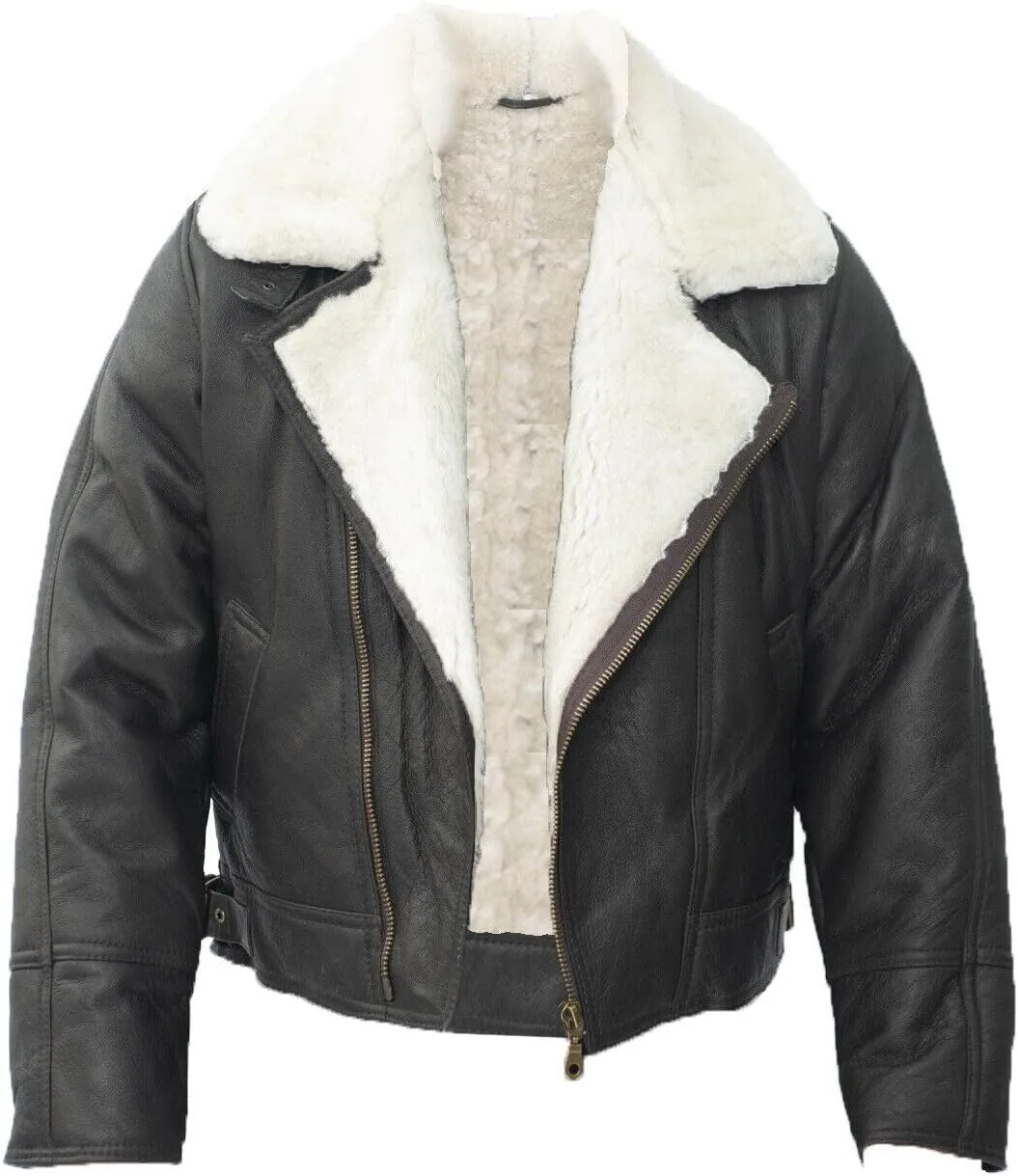 Men’s Aviator B3 Flying Cross Zip Shearling Leather Bomber Pilot Jacket