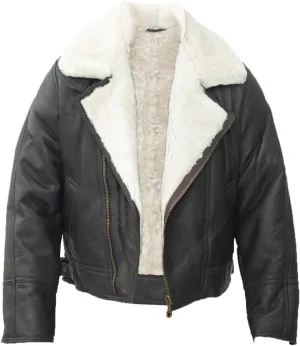 Men’s Aviator B3 Flying Cross Zip Shearling Leather Bomber Pilot Jacket