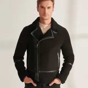 Men's Black Pilot Sheepskin Shearling Leather Aviator Jacket