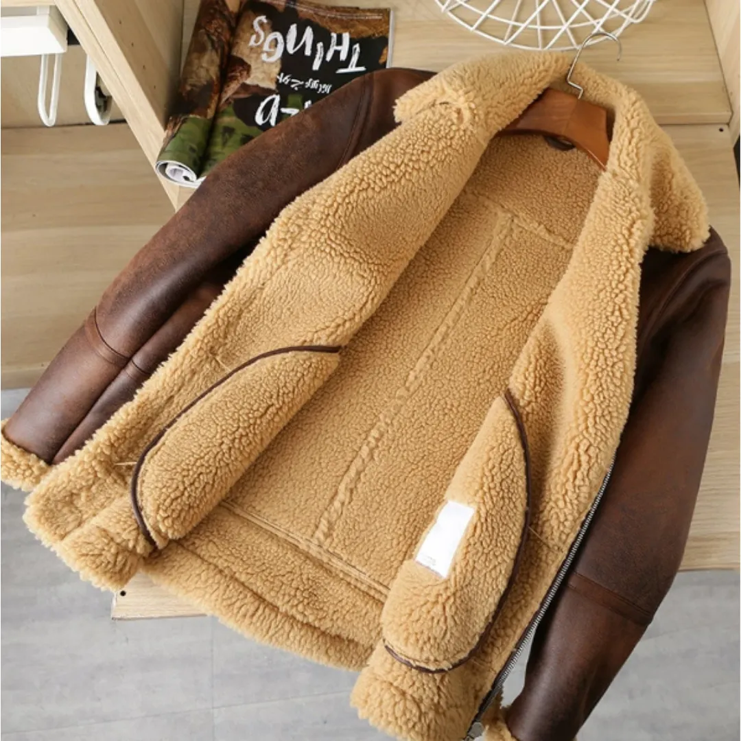 Mens Brown Shearling Aviator Jacket