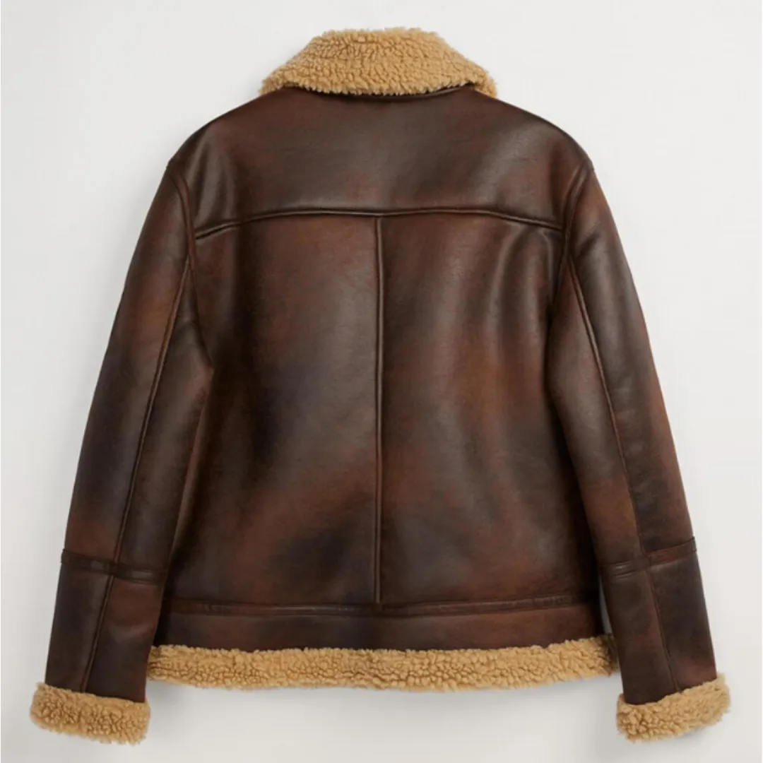 Mens Brown Shearling Aviator Jacket