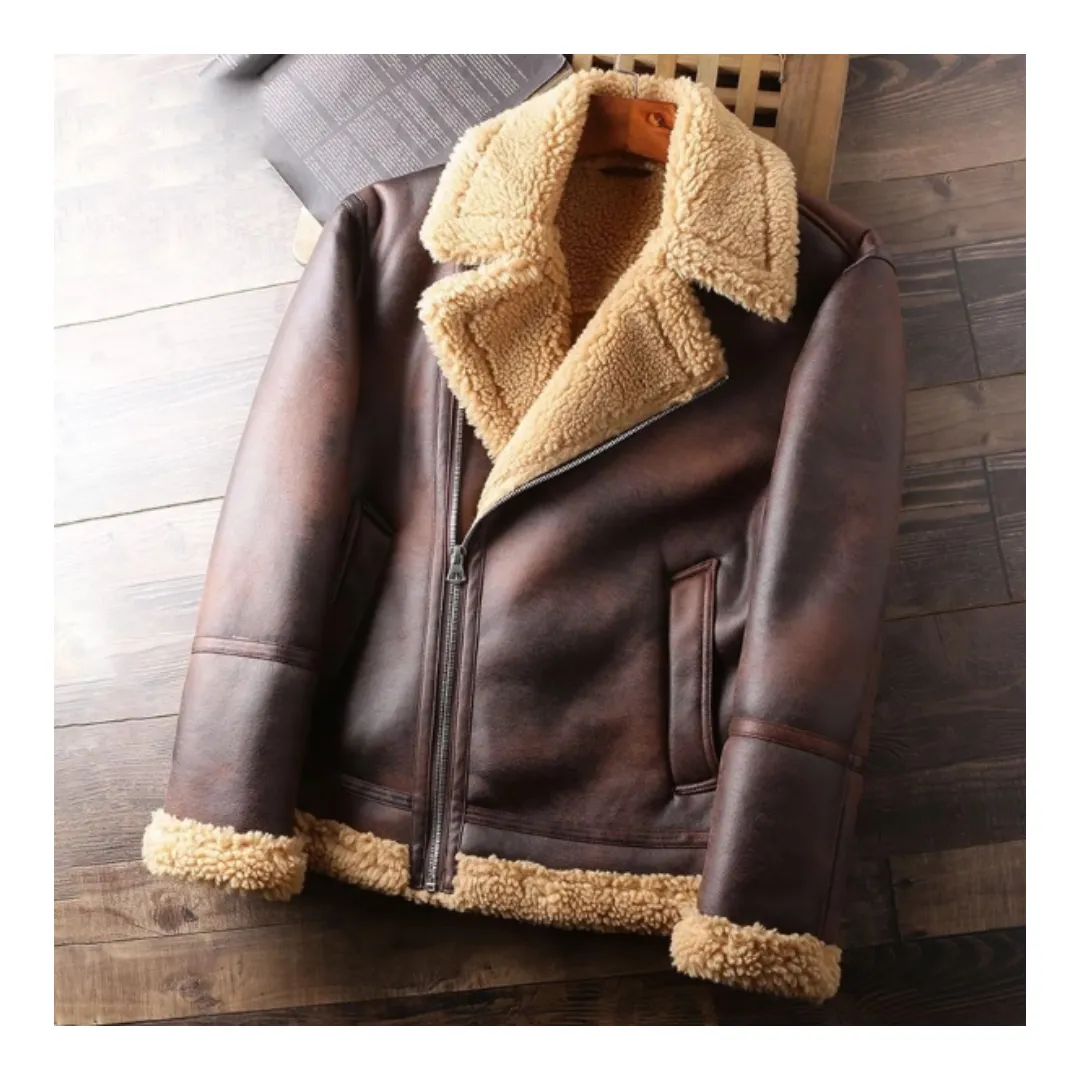 Mens Brown Shearling Aviator Jacket