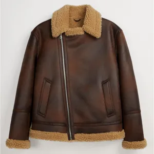 Mens Brown Shearling Aviator Jacket