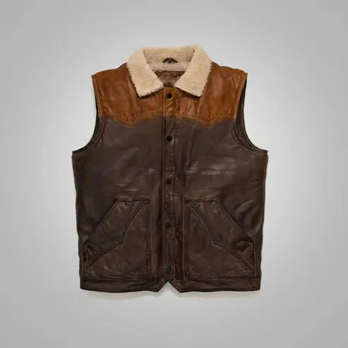 Men’s Brown Shearling Sheepskin Vest