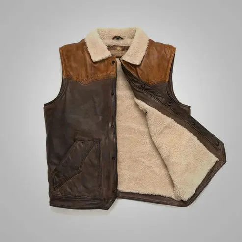 Men’s Brown Shearling Sheepskin Vest