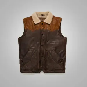 Men’s Brown Shearling Sheepskin Vest