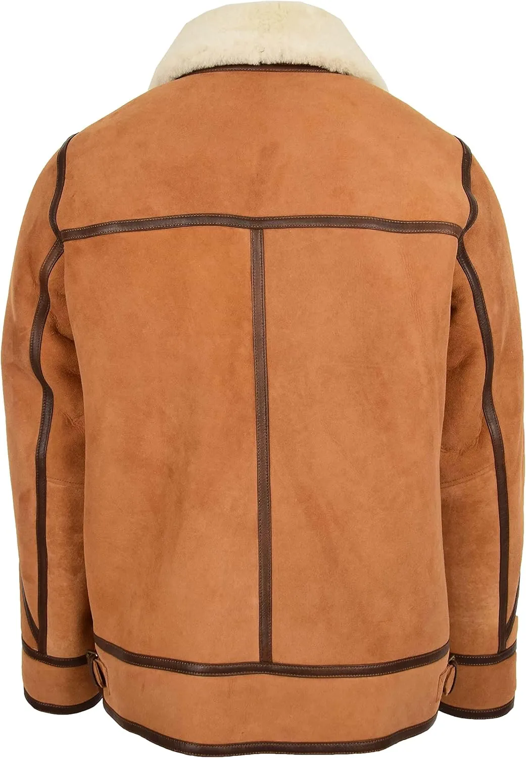 Mens Classic Shearling Aviator Leather Jacket Sheepskin Coat Dean Tan