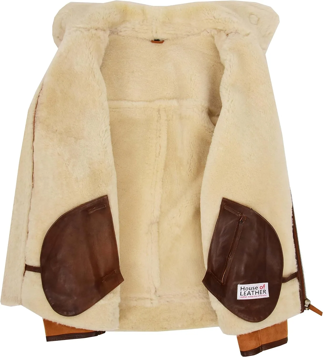 Mens Classic Shearling Aviator Leather Jacket Sheepskin Coat Dean Tan